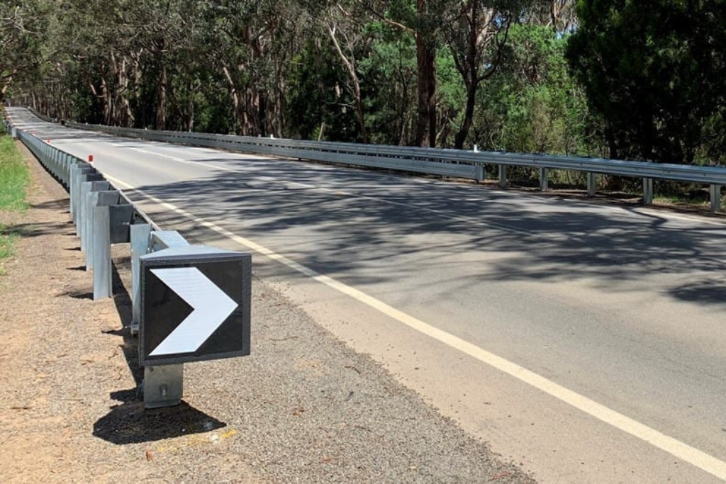 Ramshield guardrail with bikershield safety barrier at romsey victoria